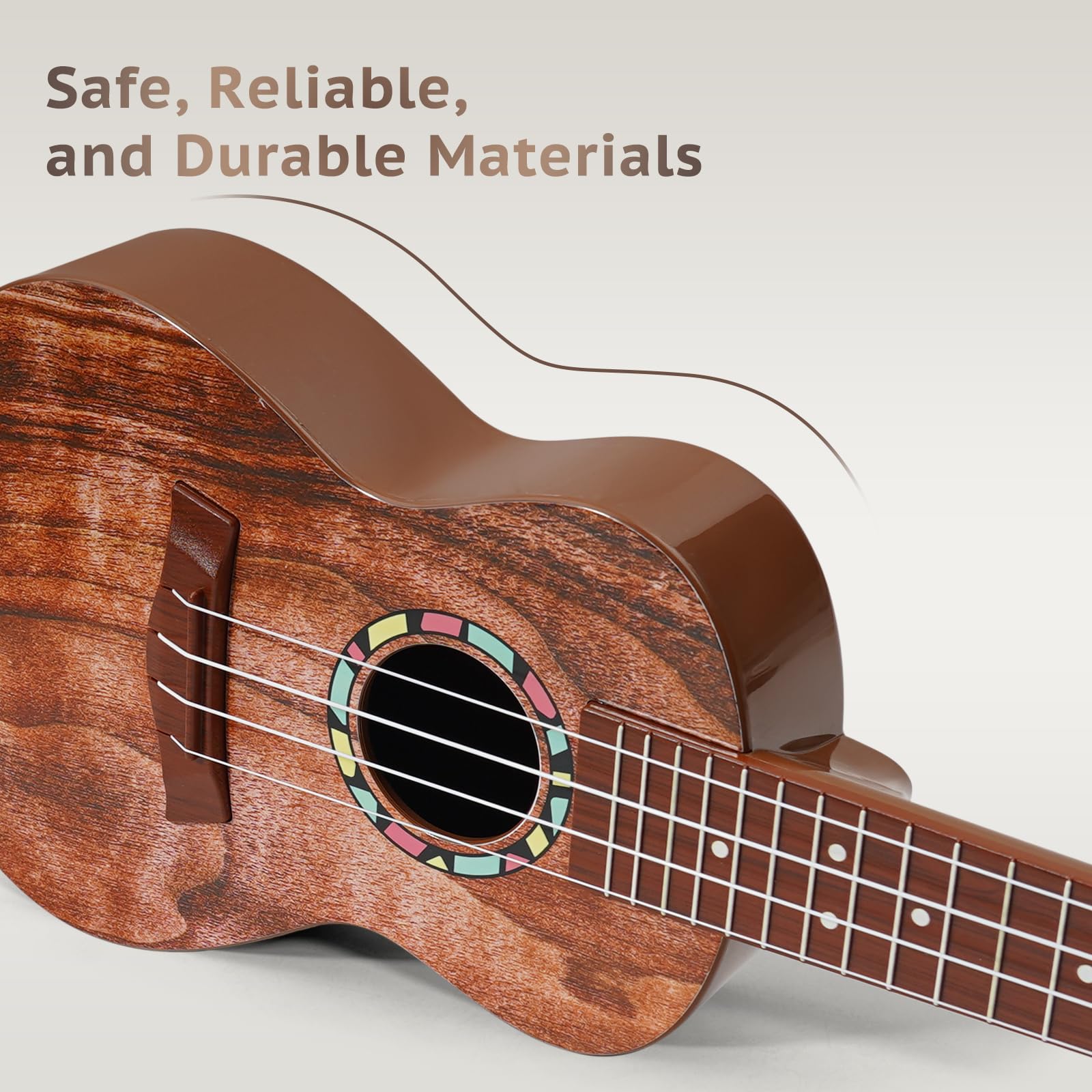 Raimy 21inch ukulele guitar practiced at home to boost creativity and coordination.