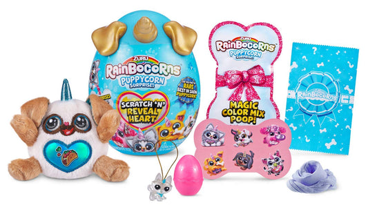 Rainbocorns Puppycorn Surprise Boo-Boocorn egg reveals a tiny keychain surprise.