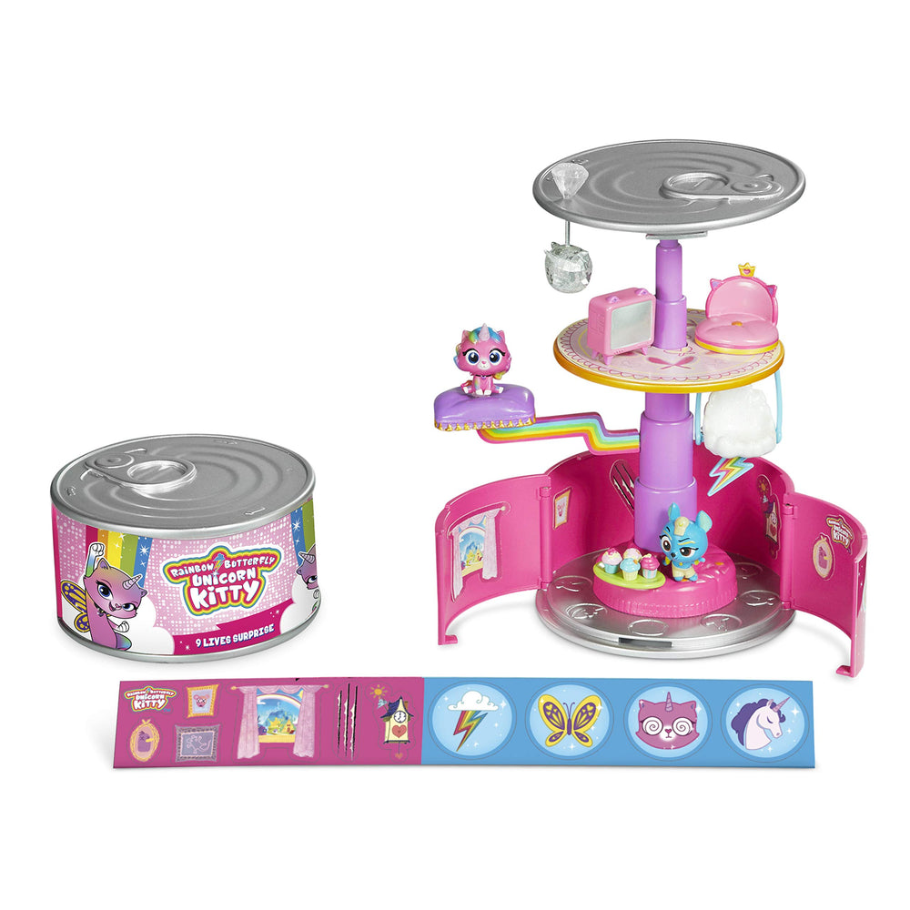 Rainbow Butterfly Unicorn Kitty 9 Lives Surprise unboxing opens a colorful mini playset for imaginative play