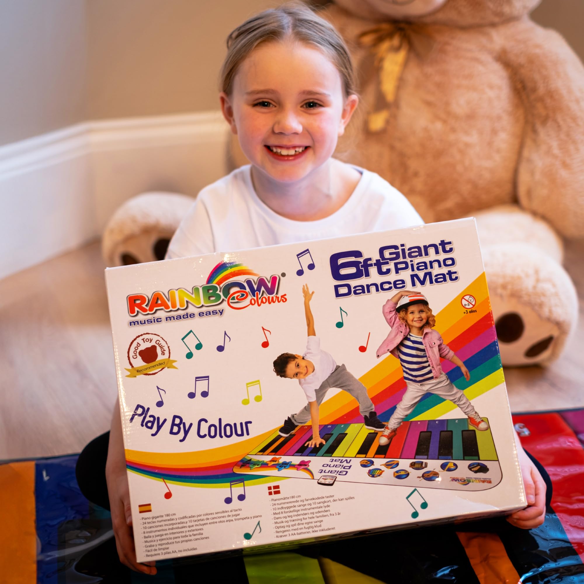 Rainbow Colours 6ft floor piano toy invites collaborative play and shared musical moments.