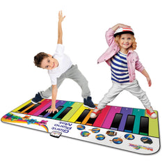 Rainbow Colours giant floor piano mat 6ft ready for energetic play and rhythm learning at home.