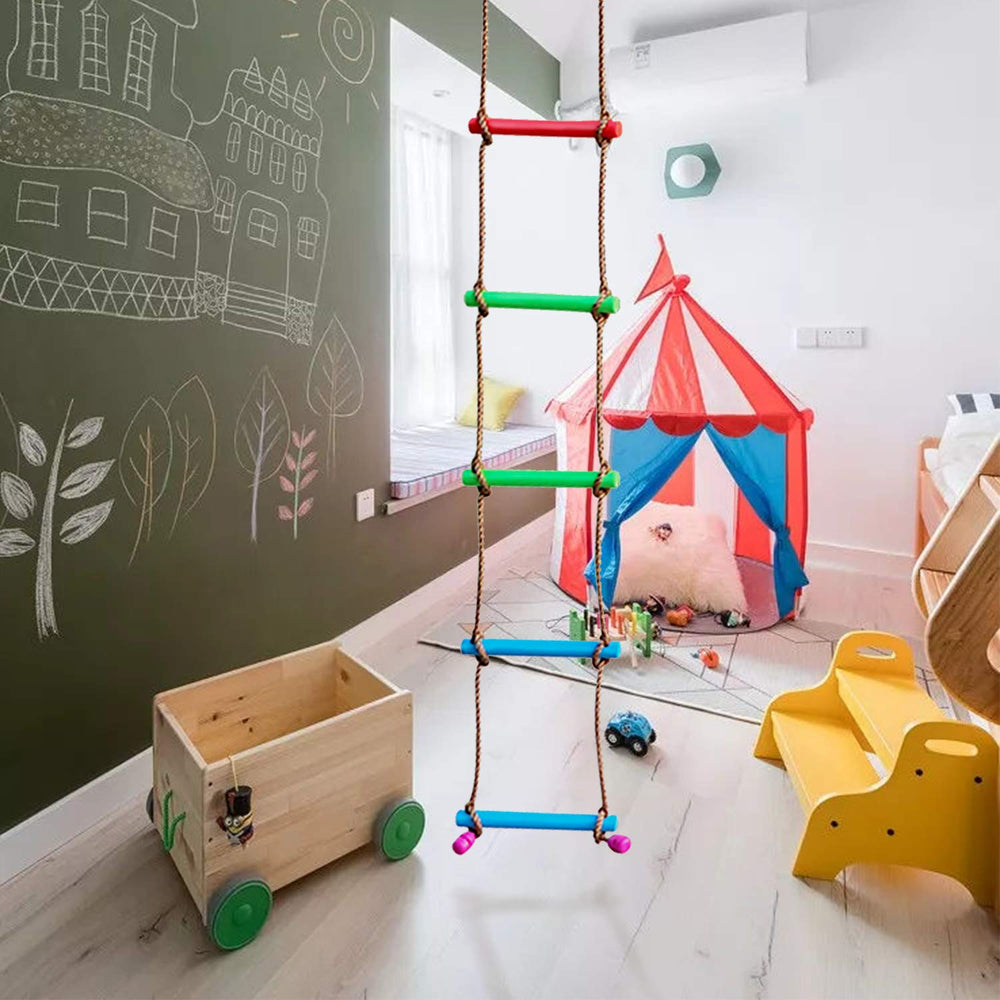 Rainbow Craft outdoor ninja obstacle ladder used in backyard adventures