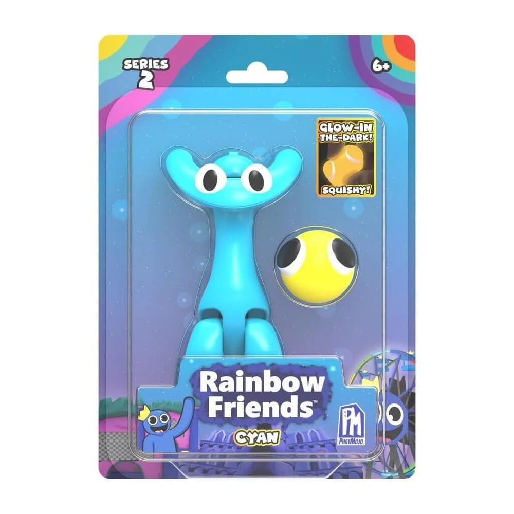 Rainbow Friends Cyan 5inch action figure with glow-in-the-dark squishy, ideal for display and imaginative play