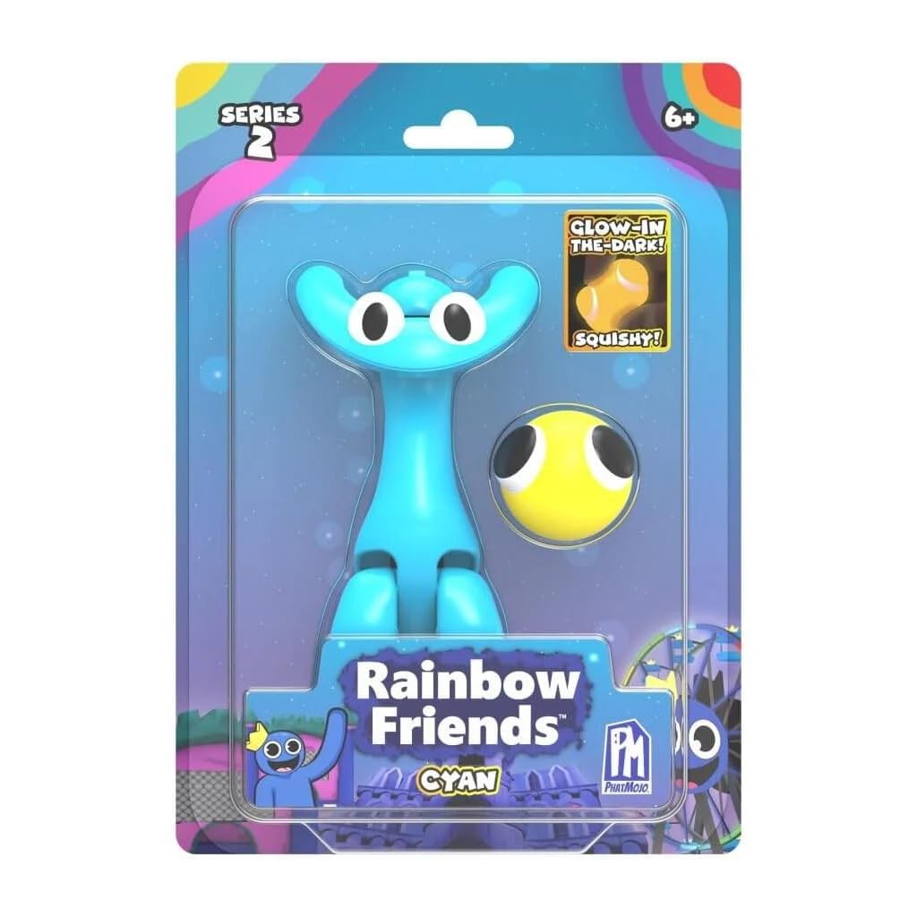 Rainbow Friends Cyan 5inch action figure with glow-in-the-dark squishy, ideal for display and imaginative play