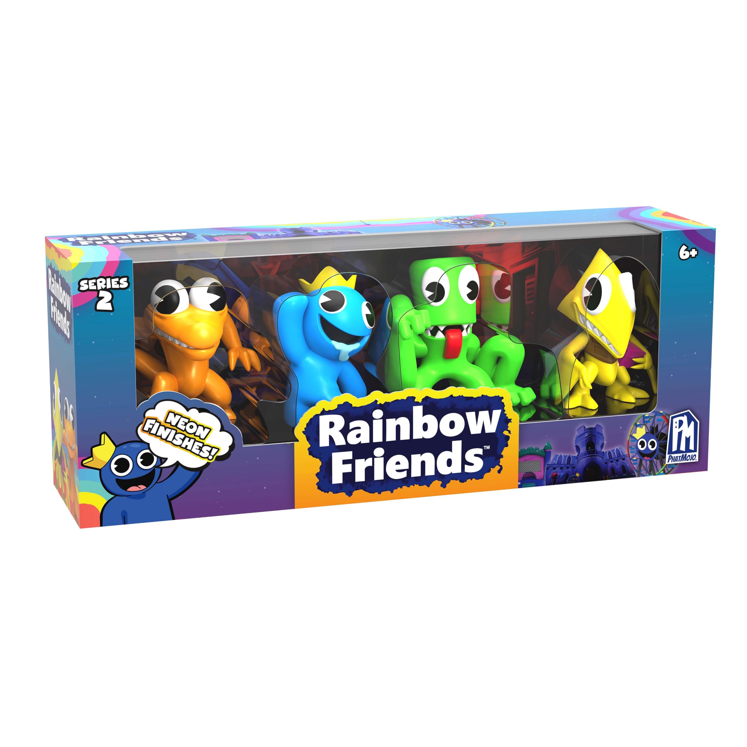 Rainbow Friends neon minifigures Series 2 pack shown from the front.