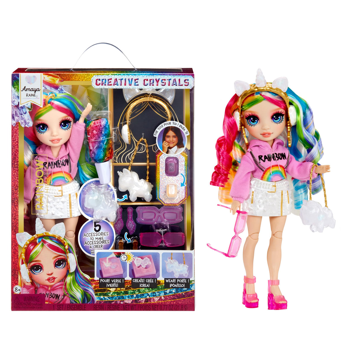 Rainbow High Amaya doll with sparkles for imaginative dress-up play.