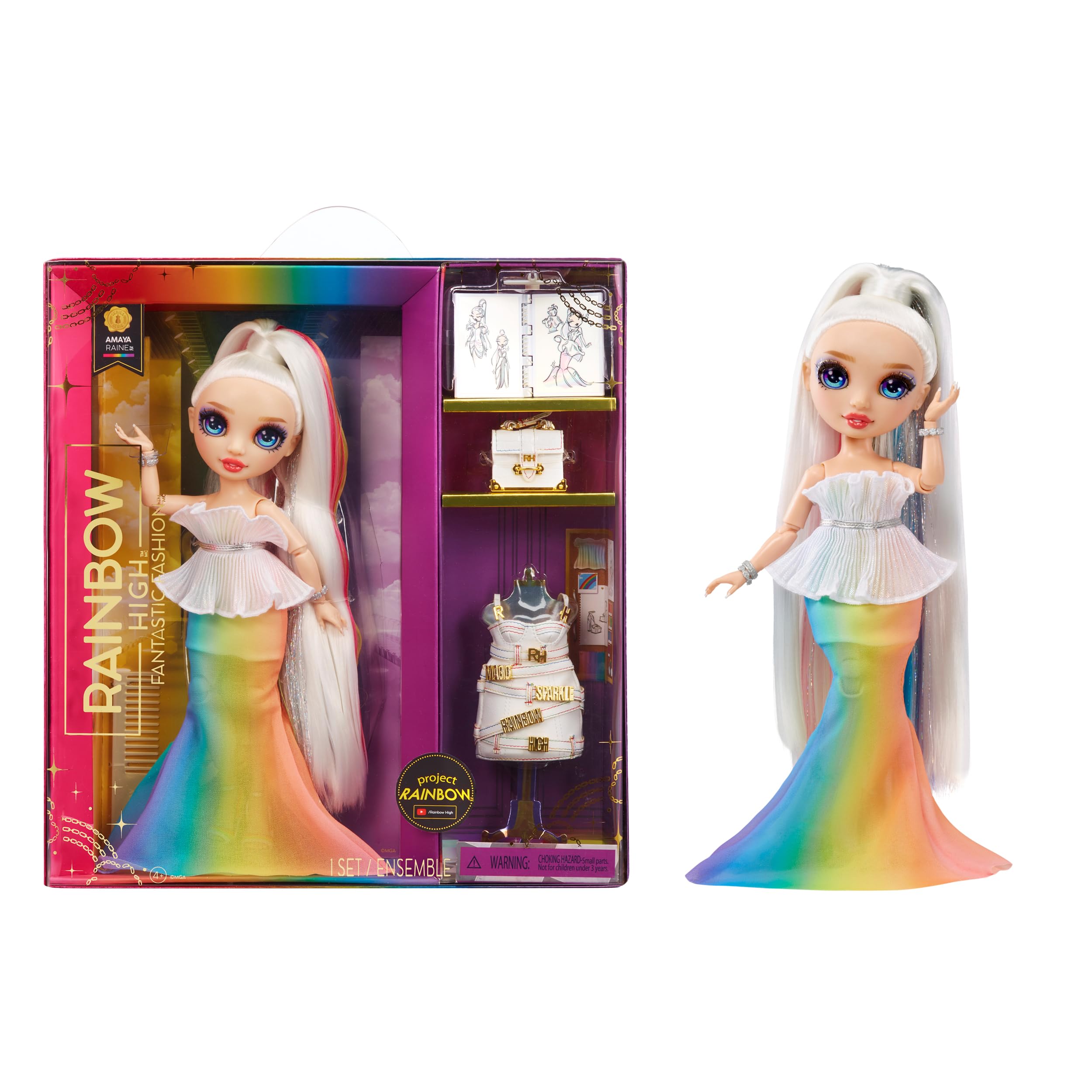 Rainbow High Amaya Raine in gradient rainbow dress ready for imaginative play.