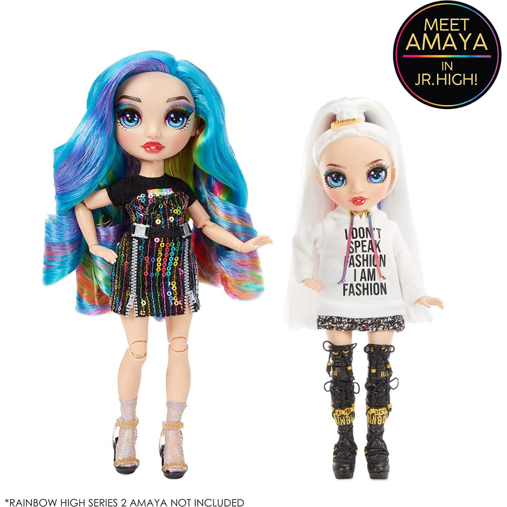 Rainbow High Amaya Raine Jr High hair with rainbow accents for expressive styling