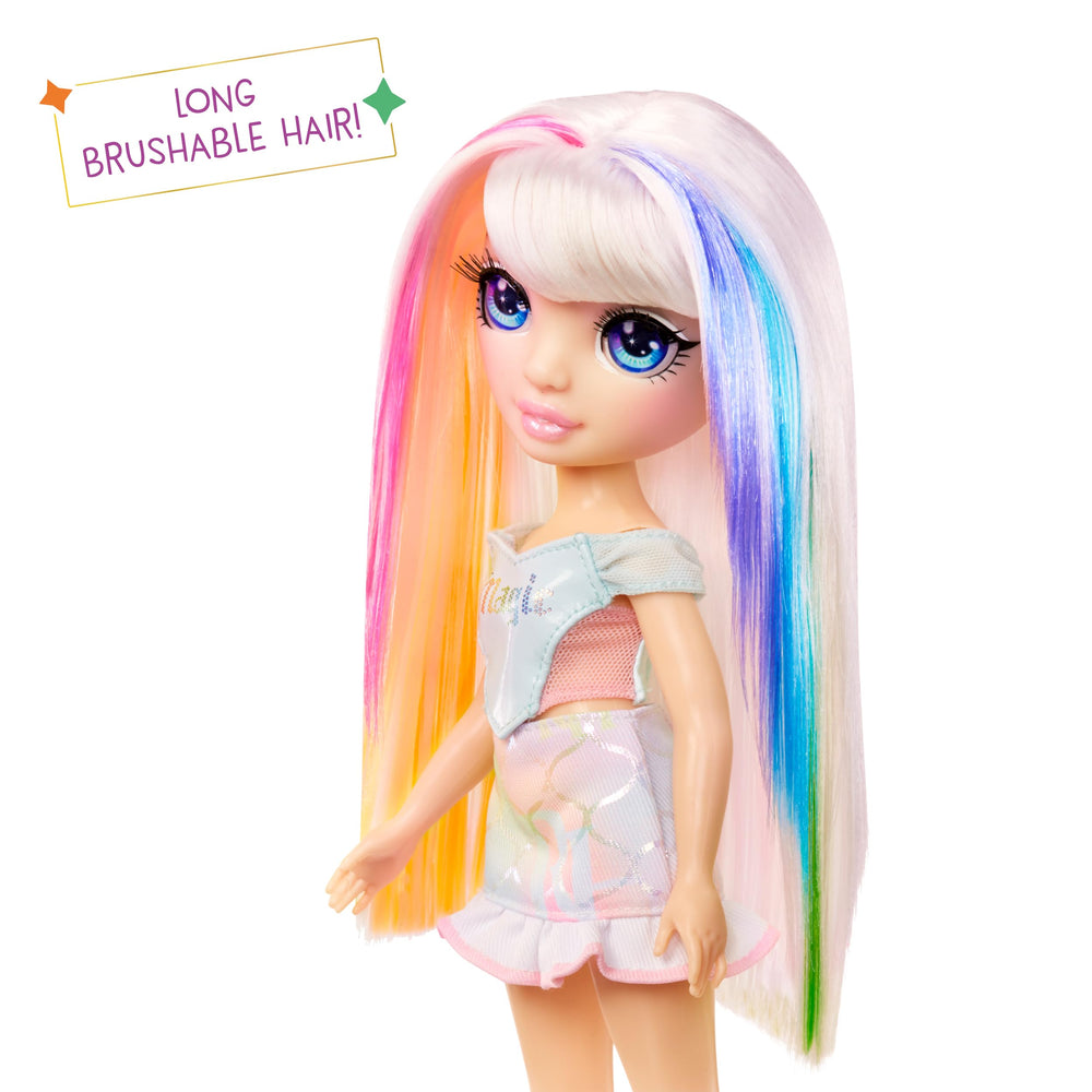 Rainbow High Amaya tall white boots complete a polished, stylish look