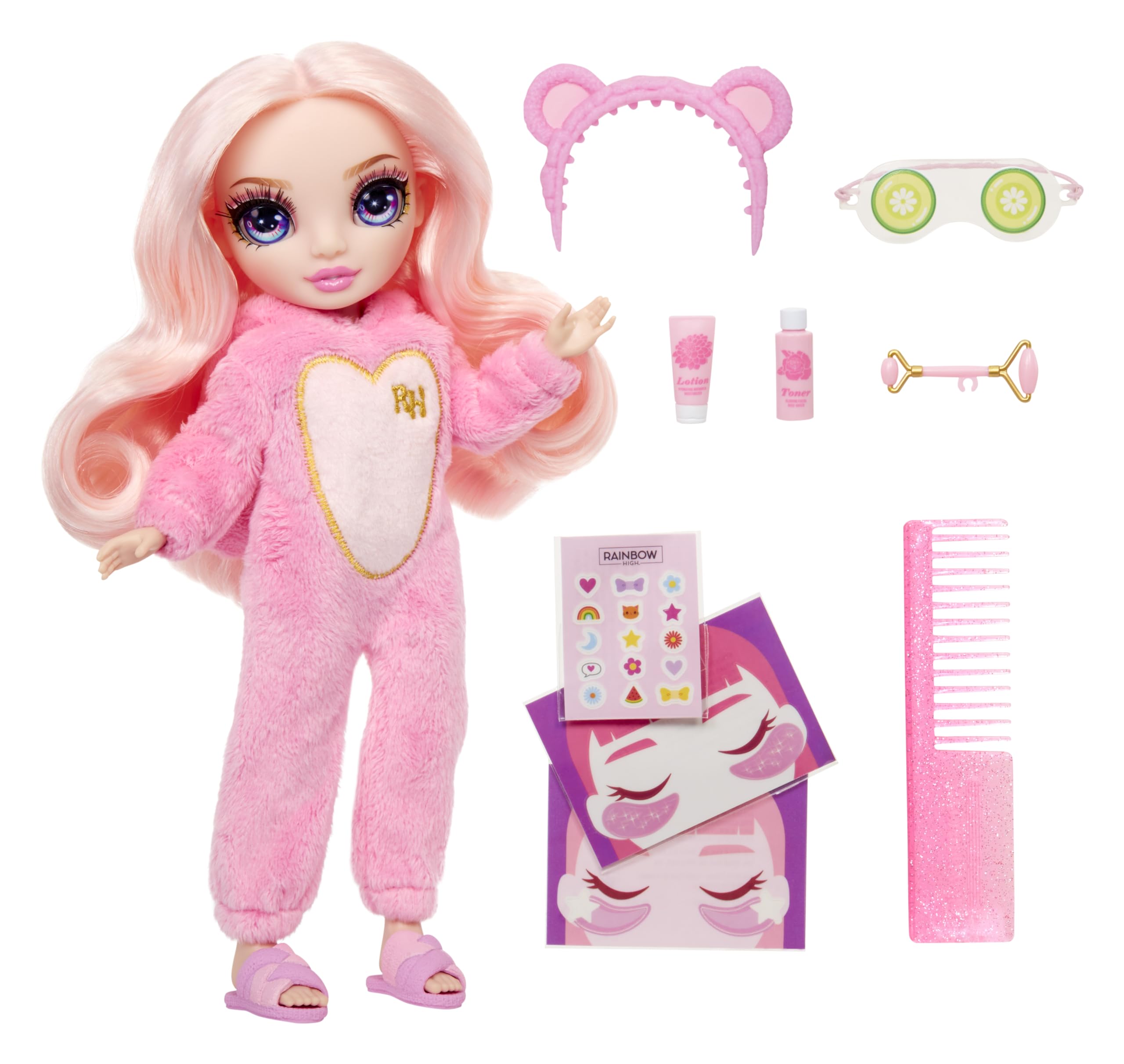 Rainbow High Bella spa accessories support pretend spa time and grooming.