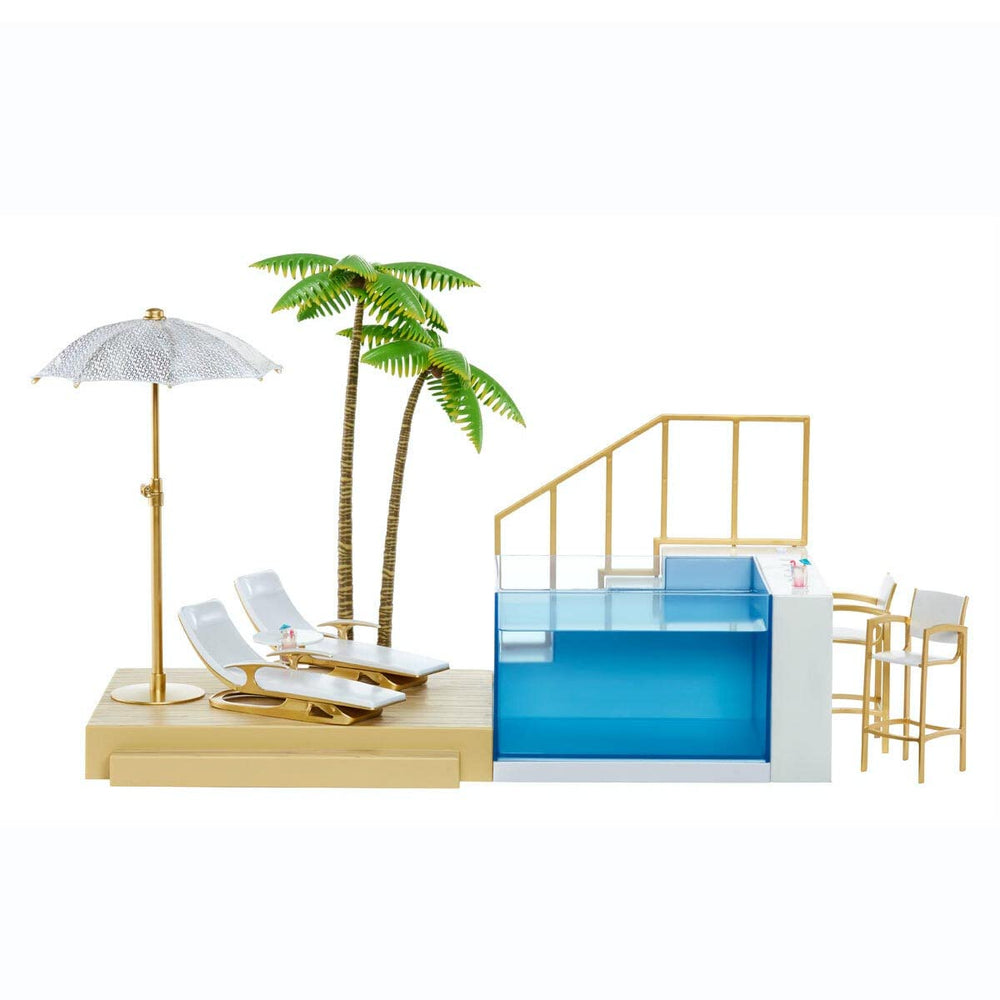 Rainbow High color-change pool lights create playful ambience for Pacific Coast dolls.