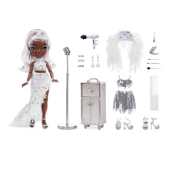 Doll stand and travel vanity case for easy display.