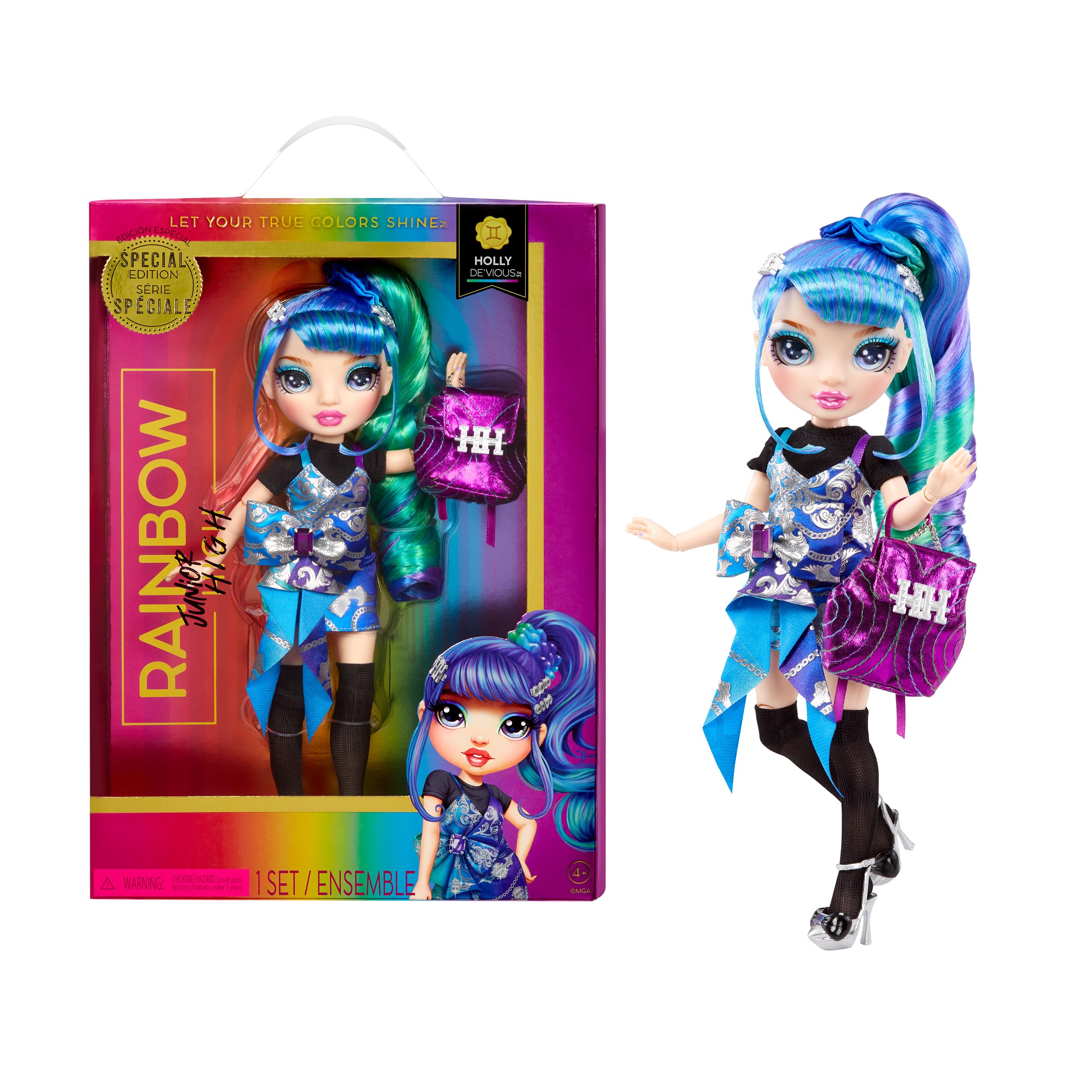 Rainbow High Holly De’Vious younger face sculpt enhances imaginative storytelling.