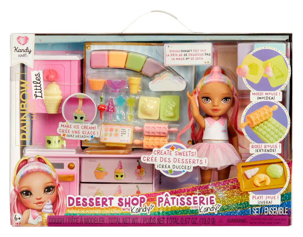 Rainbow High Littles dessert shop playset with Kandy doll for imaginative pretend treats