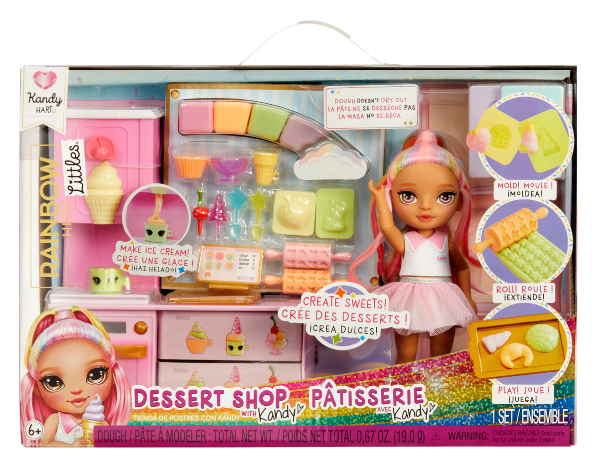 Rainbow High Littles dessert shop playset with Kandy doll for imaginative pretend treats