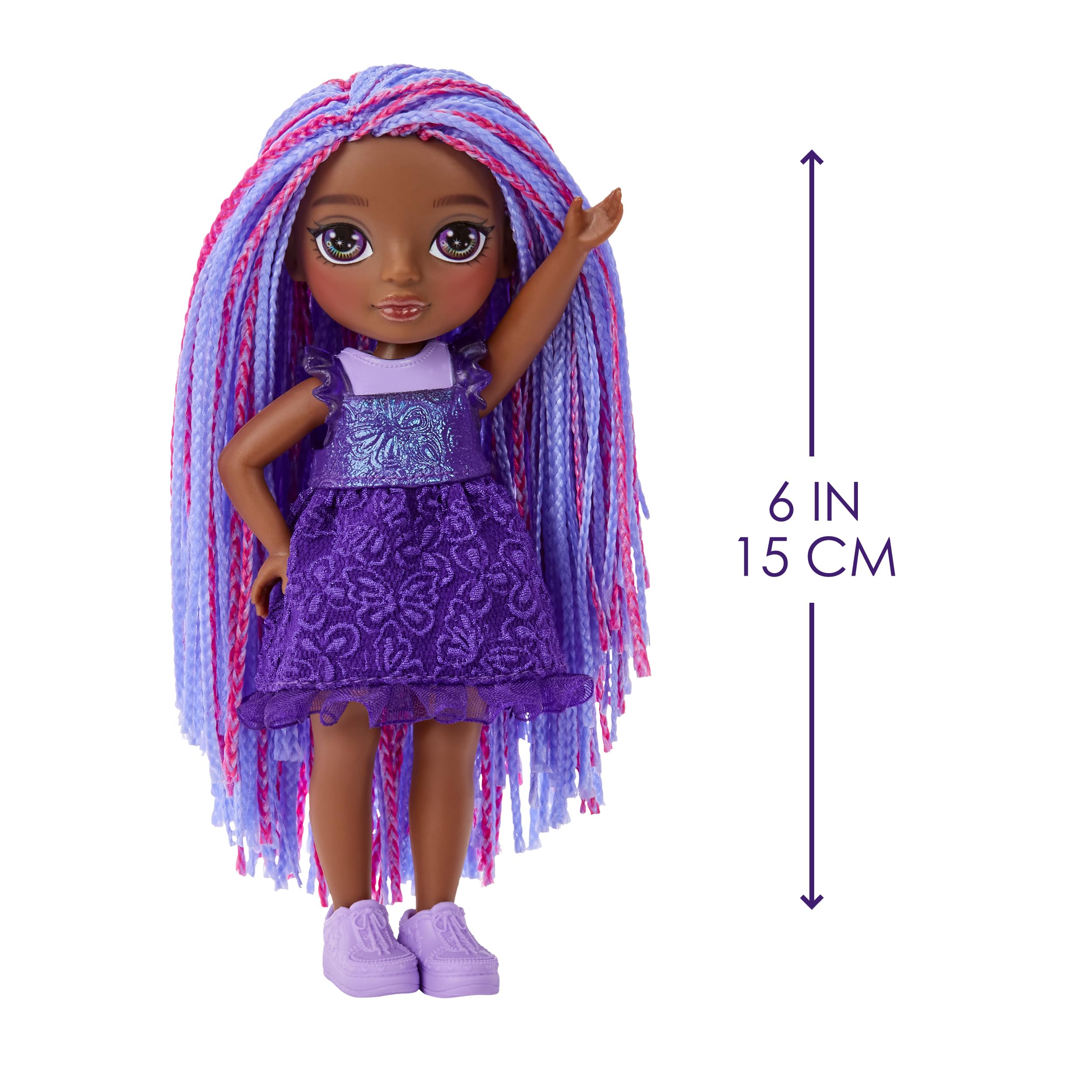 Purple purse accessory from Rainbow High complements Indigo Bailey's outfit.