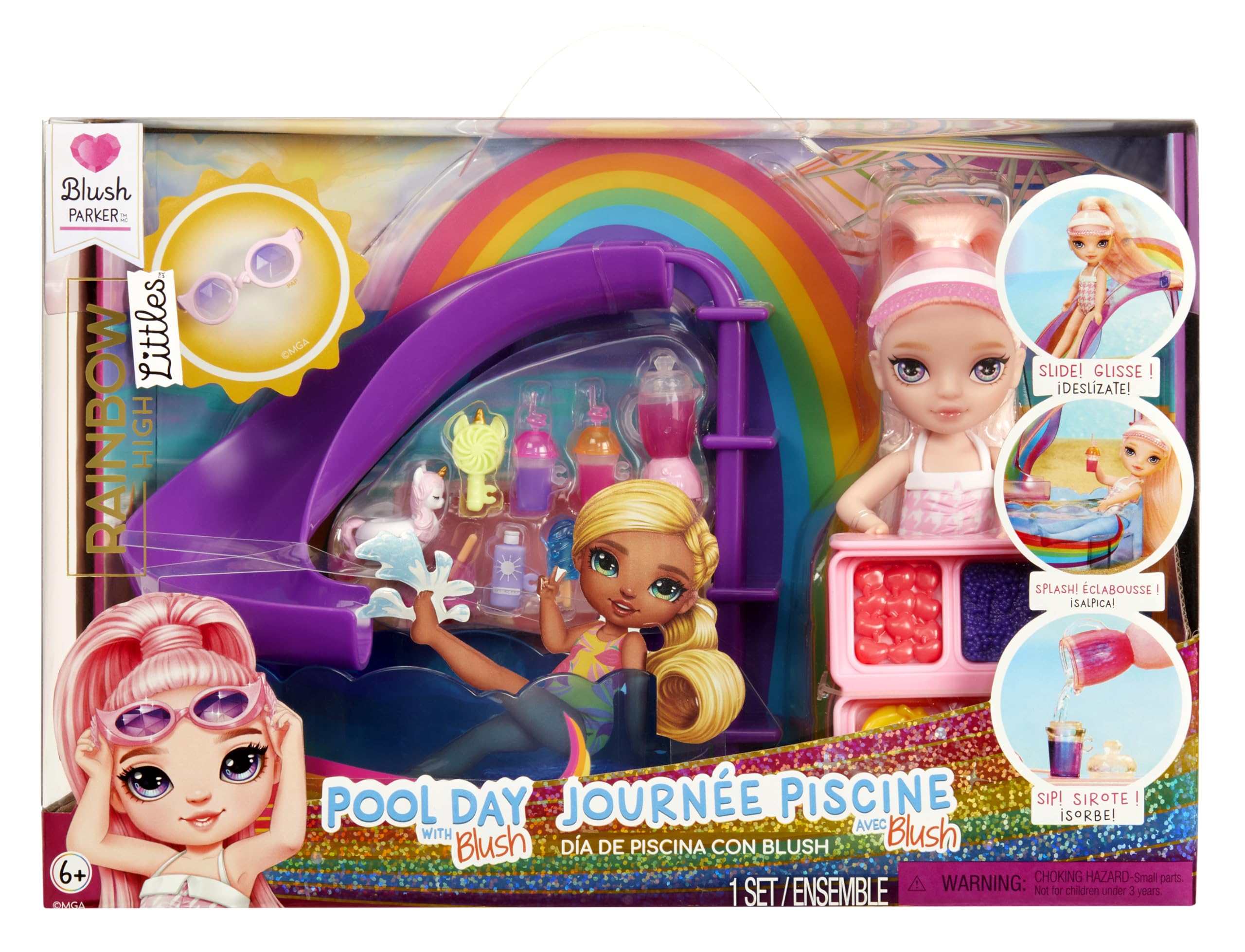 Rainbow High Littles pool day playset Blush doll sparks imaginative play