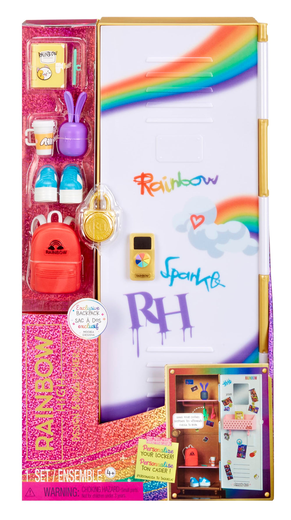 Rainbow High locker open with a doll inside for imaginative storytelling.