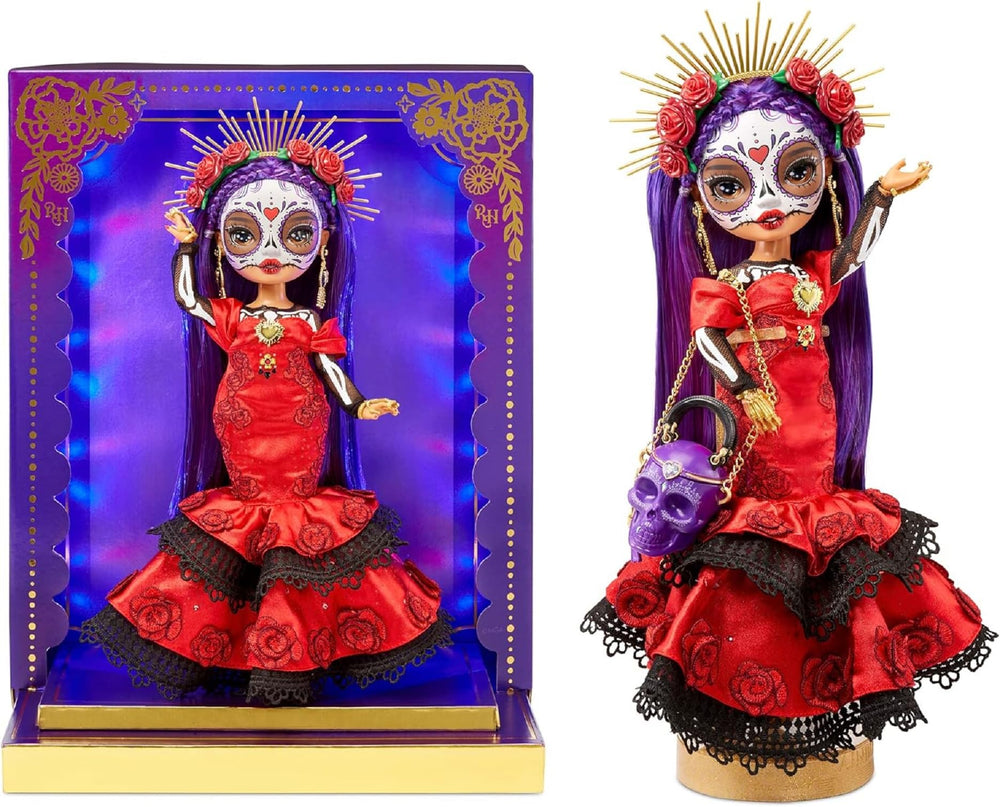 Rainbow High Maria doll with calavera purse and LED display for display-worthy collection.
