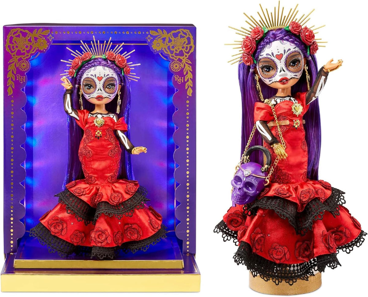 Rainbow High Maria doll with calavera purse and LED display for display-worthy collection.