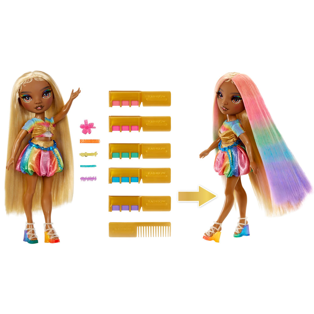 Rainbow High Meline chalk colors palette lets kids mix vibrant looks easily.