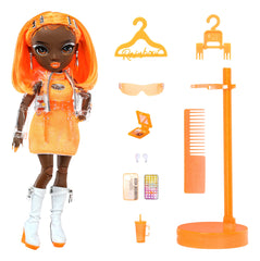 Rainbow High Michelle orange hooded jacket for stylish, pretend adventures