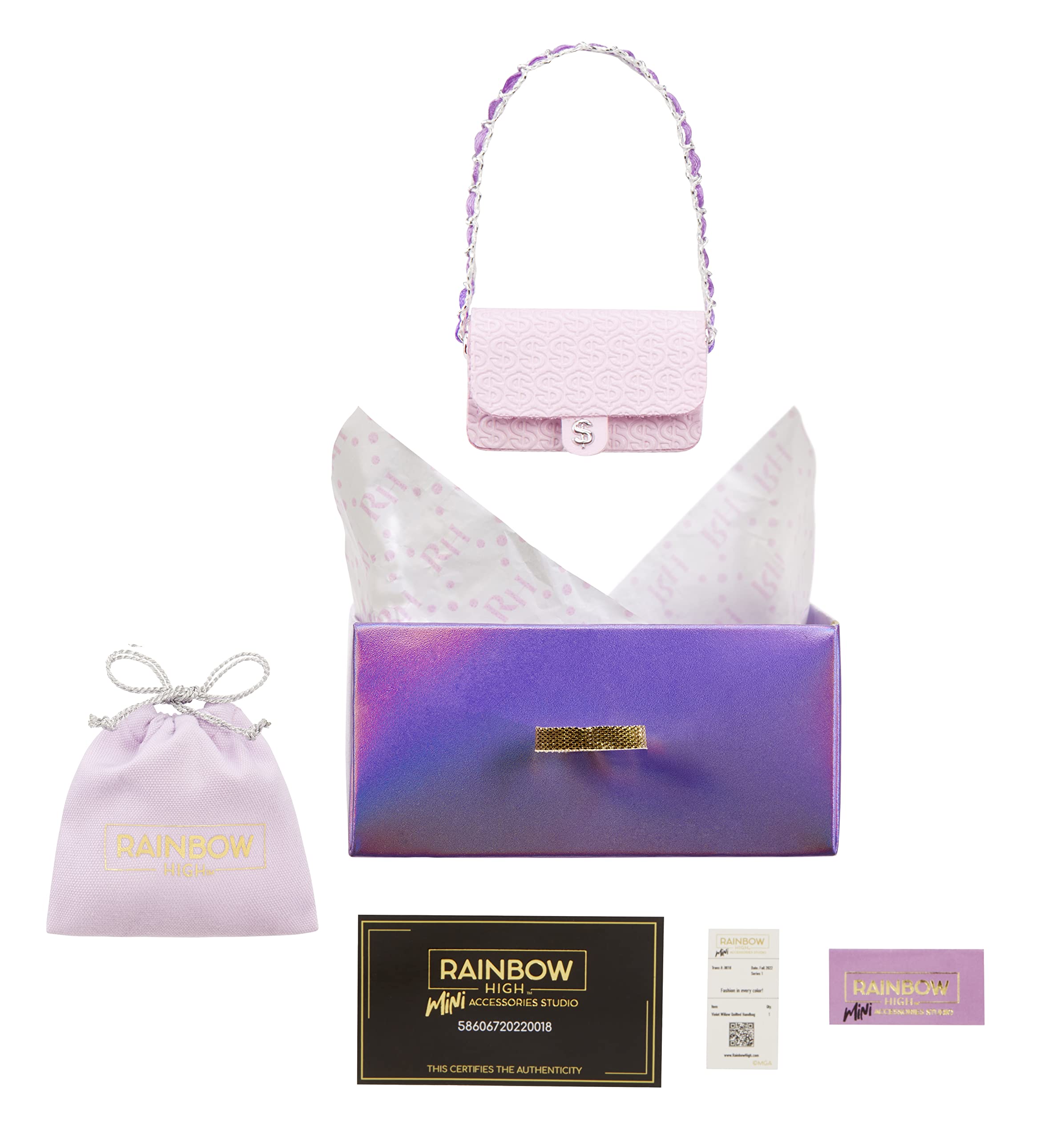 Rainbow High dust bag and tissue for luxe storage and presentation
