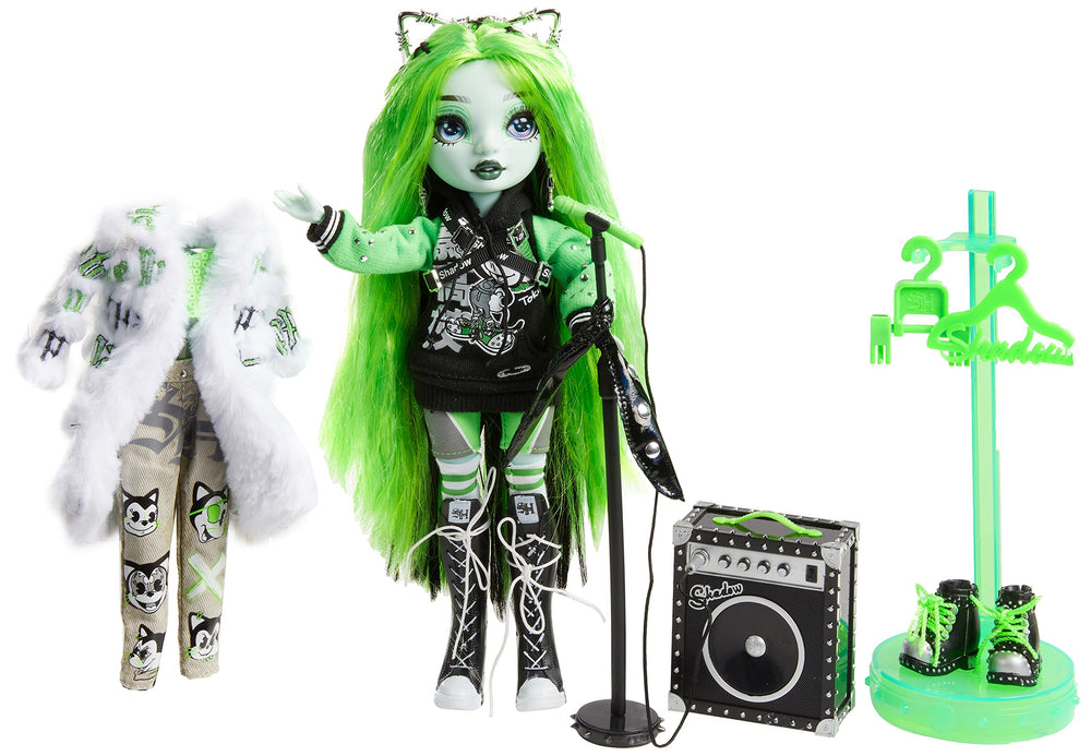 Second outfit with faux fur jacket and neon accents for versatile styling.