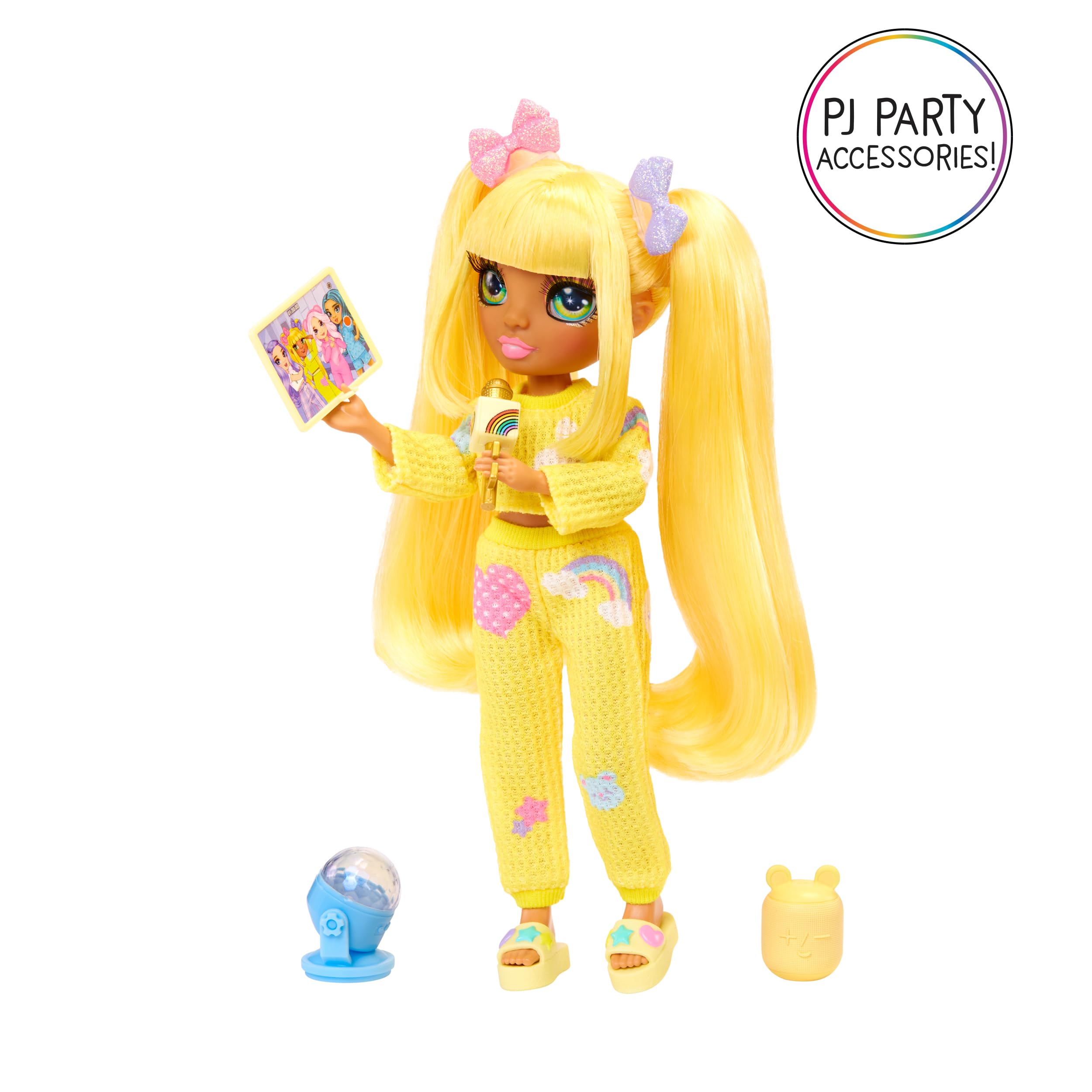 Rainbow High PJ Party portable speaker to share stories and music.