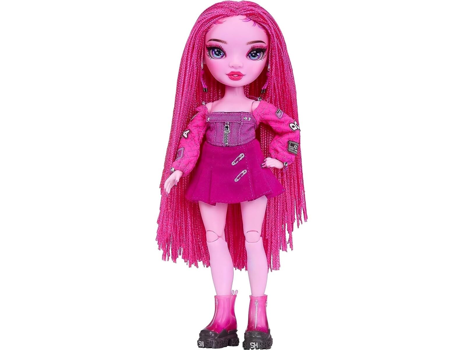 Rainbow High Pinkie James in pink dress and braided hair for stylish play.