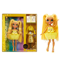 Rainbow High Sunny Madison in yellow runway gown ready for imaginative play
