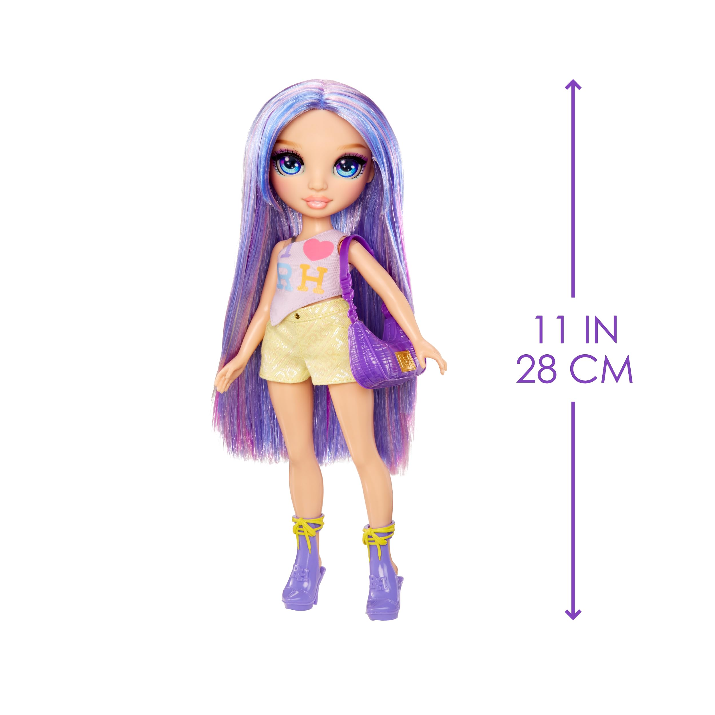 Rainbow High Violet doll hair features long purple strands for brushing and styling fun.