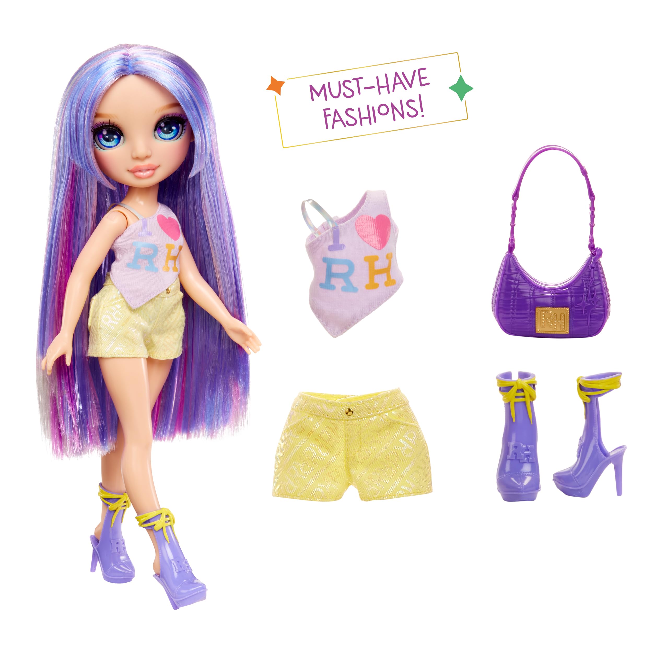 Rainbow High Violet doll shoes complete the look for stylish dress-up adventures.