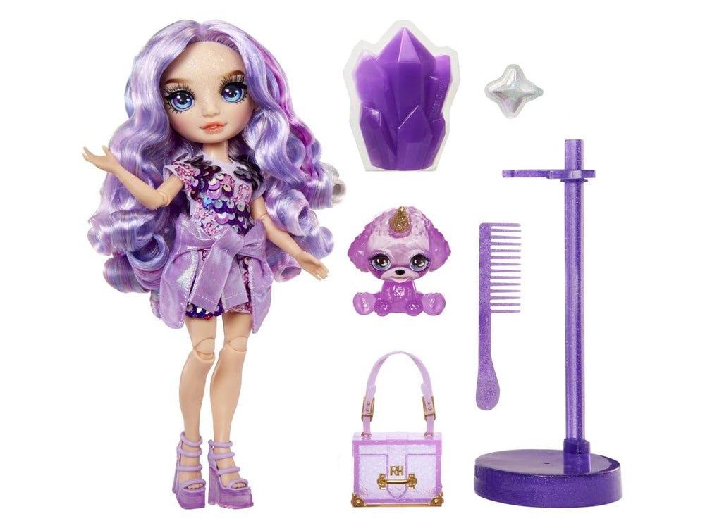 Rainbow High Violet fully articulated figure for dynamic poses.