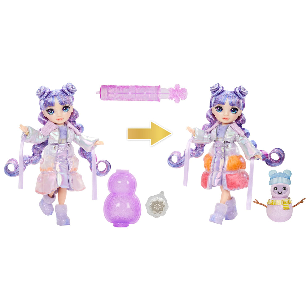 Rainbow High Violet puff-up fashion detail powering a magical outfit change.