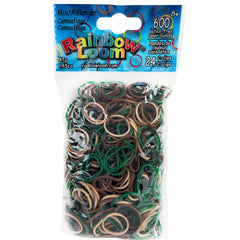 Rainbow Loom camo rubber bands in mixed colors for versatile bracelets