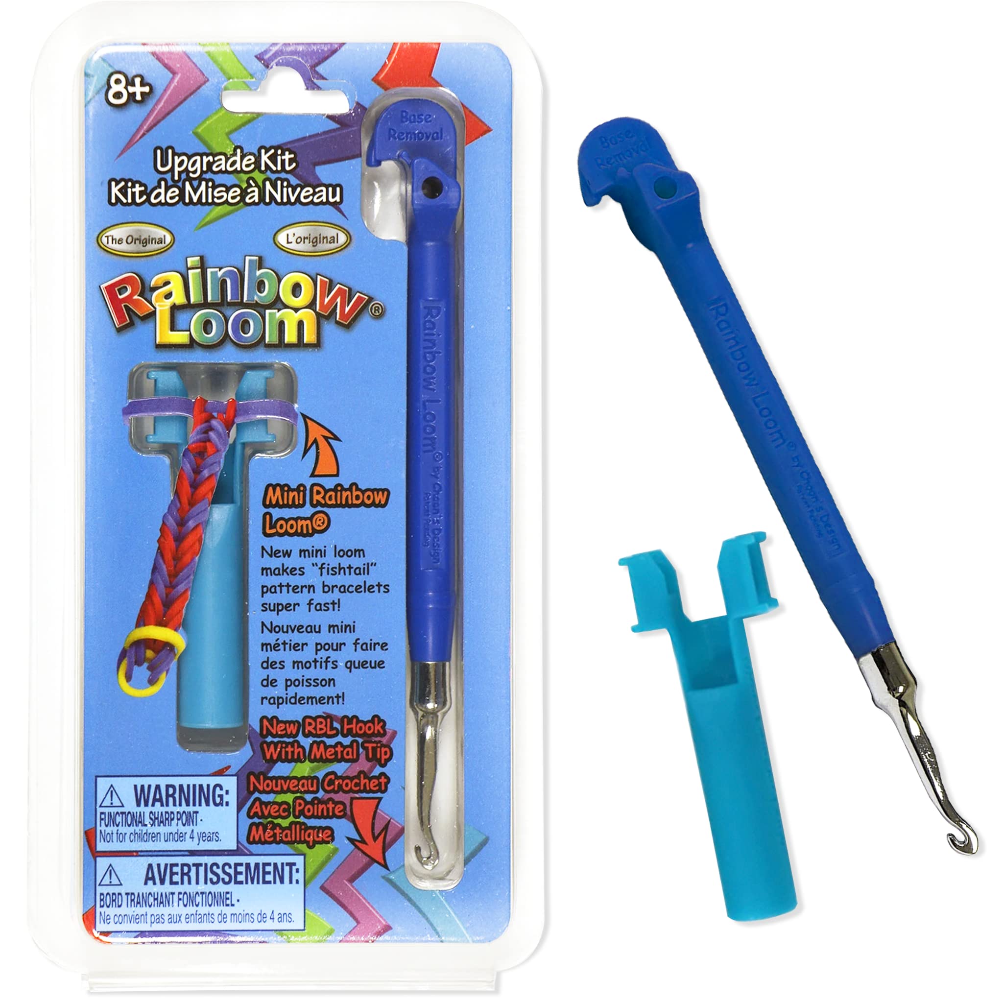 Rainbow Loom Upgrade Kit blue metal hook closeup shows durable craftsmanship