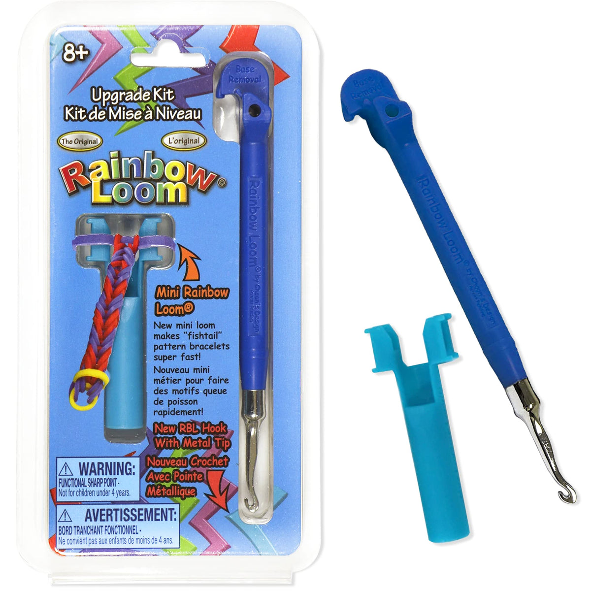 Rainbow Loom Upgrade Kit blue metal hook closeup shows durable craftsmanship