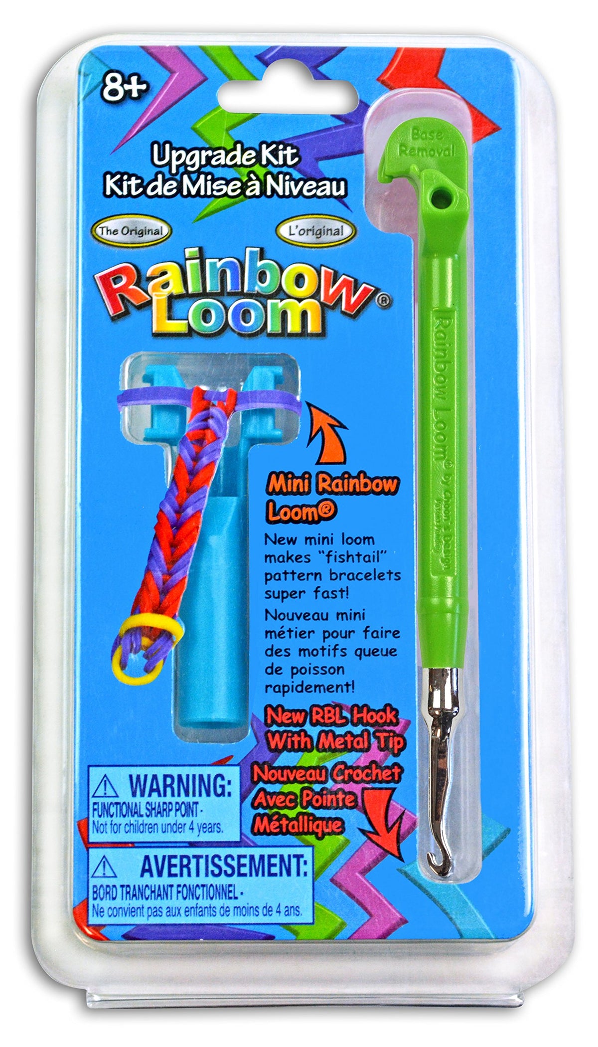 Rainbow Loom Upgrade Kit with green metal hook for precise weaving and on the go crafting