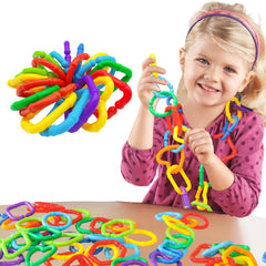 RAINBOW TOYFROG baby links rings featuring geometric shapes for early color learning and motor practice.