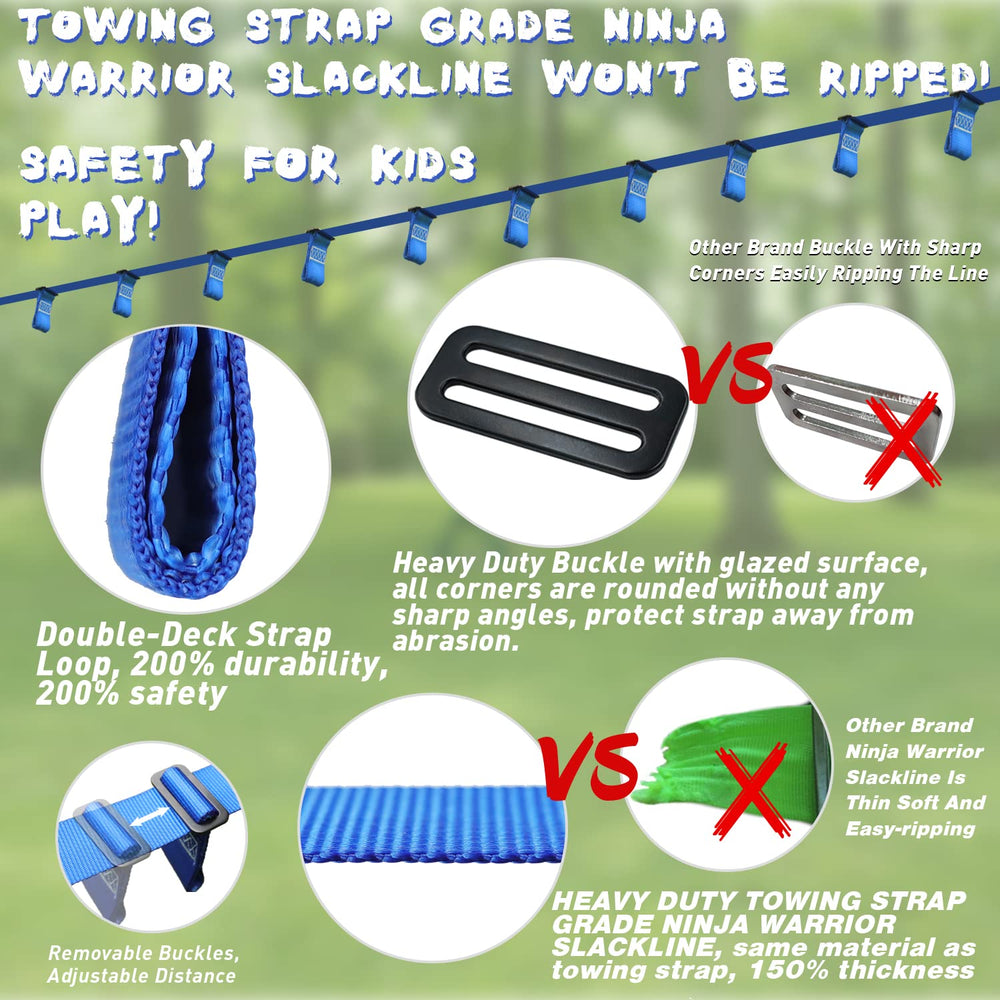 Rainbow Craft removable buckle loops enable secure customization for an obstacle course.