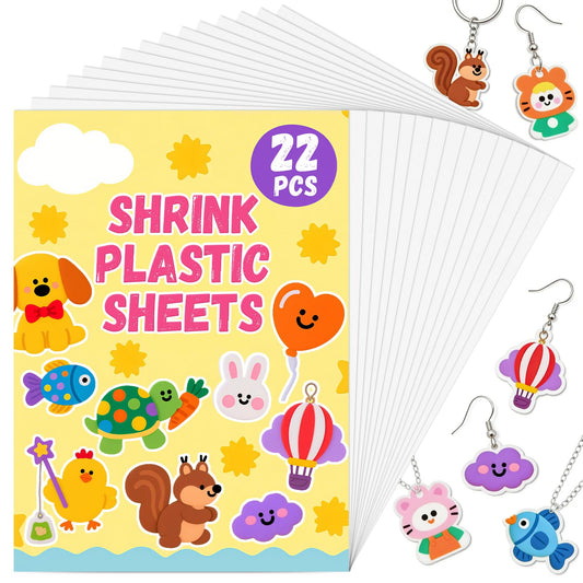 Rainflow 22-piece Shrinky Dink Sheets collection with frosted side for coloring