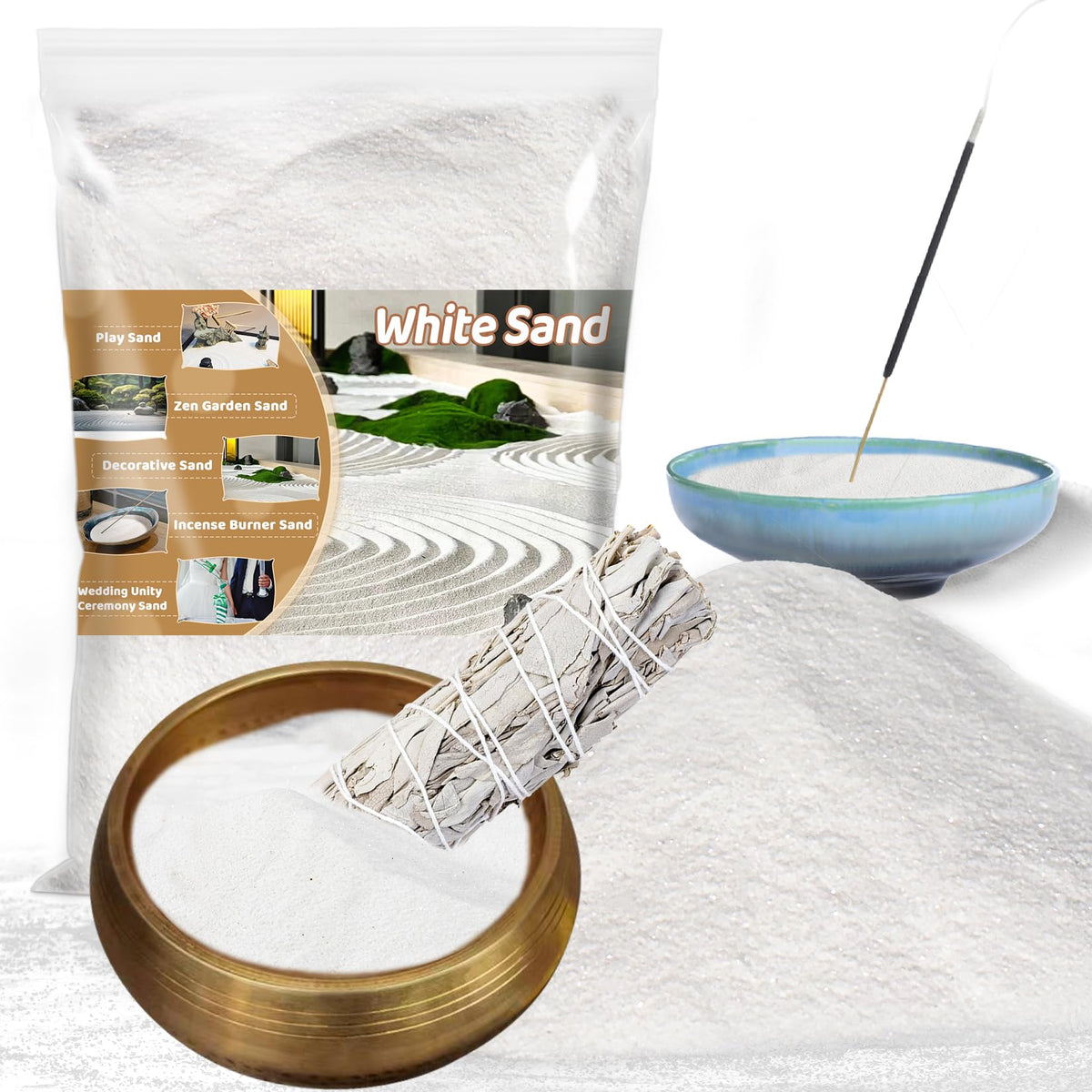 RAINFLOW fine white sand for zen gardens enhances calm displays.