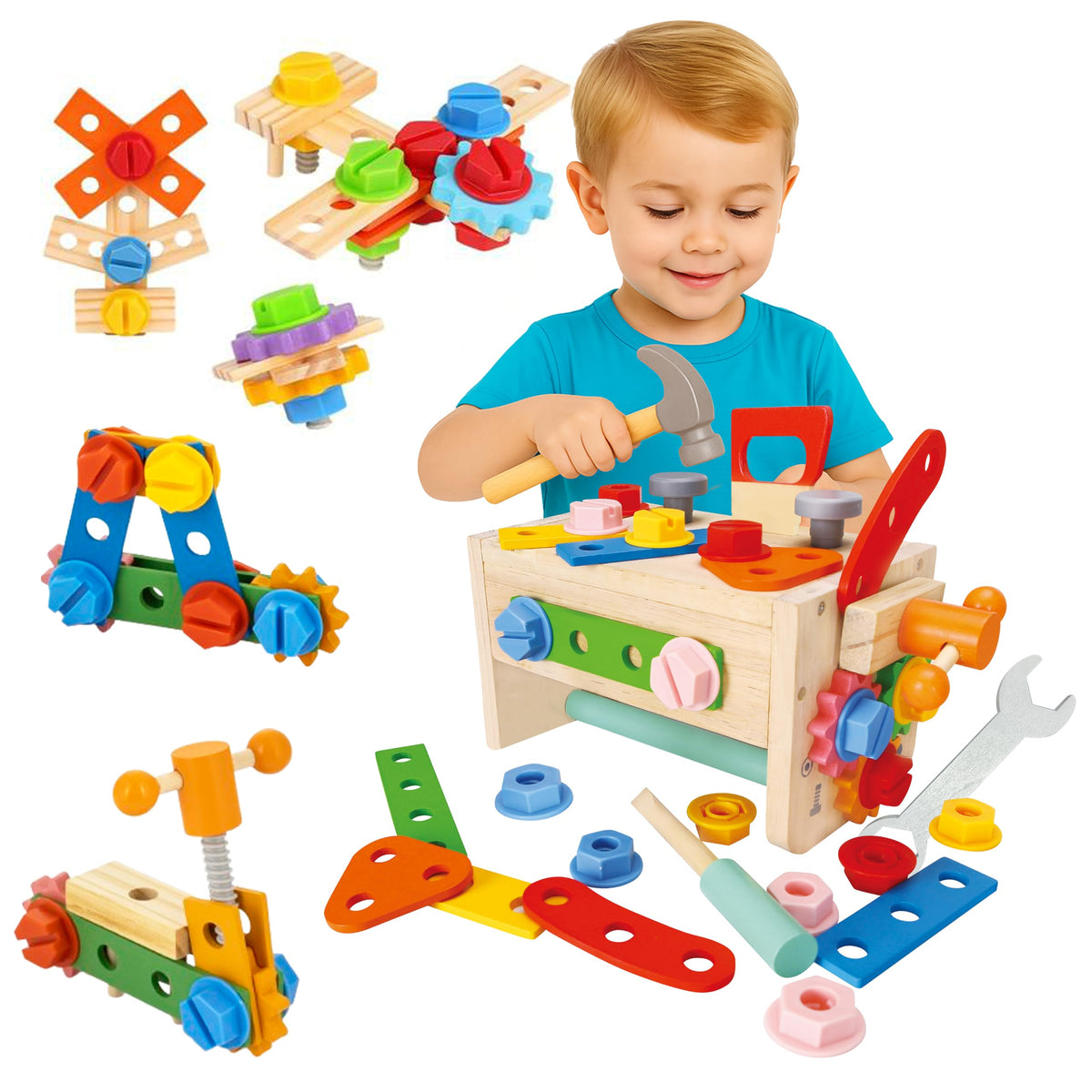 RAISUL wooden hammer for kids supports imaginative play and motor skill development.