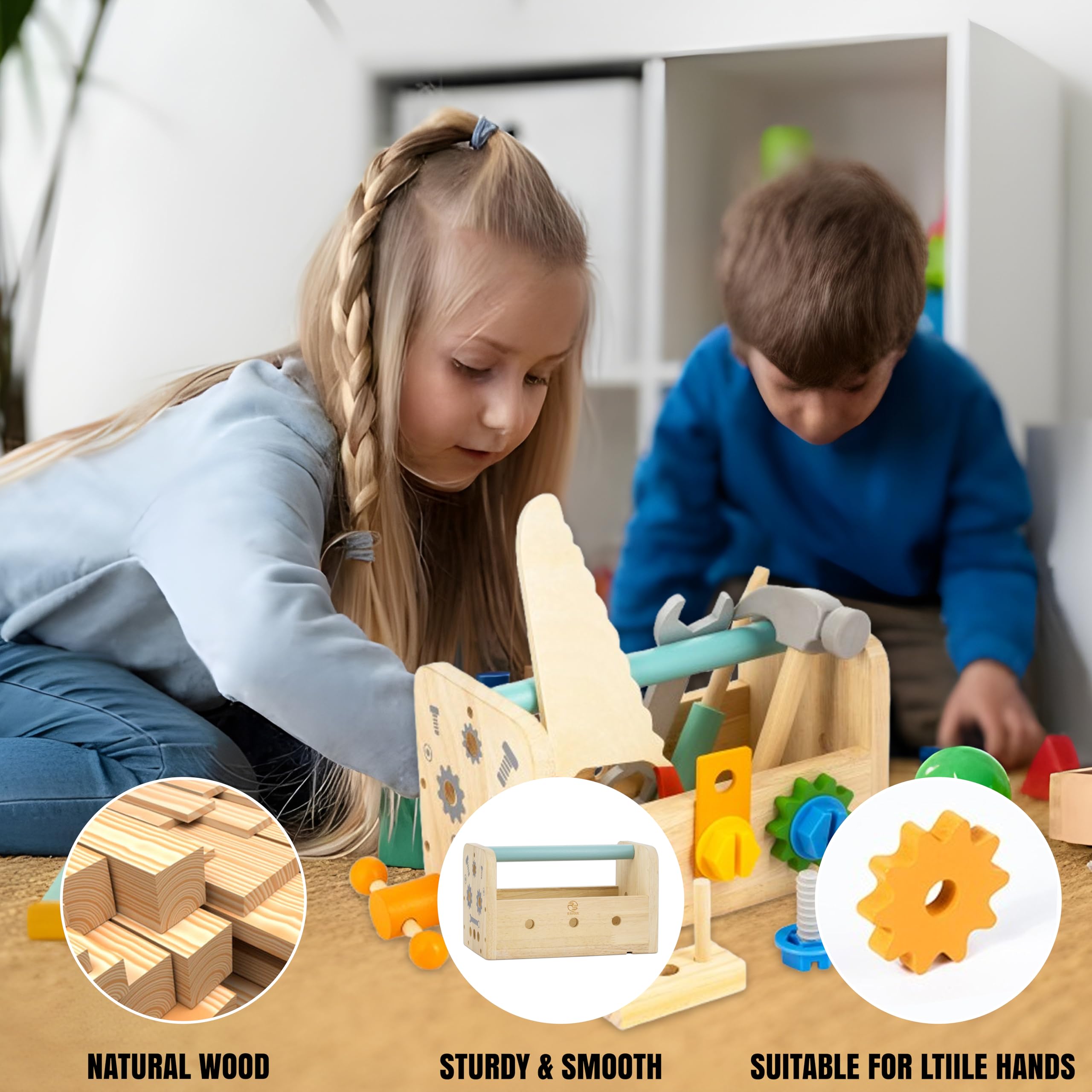 RAISUL wooden wrench enhances hands-on learning and coordination during play.