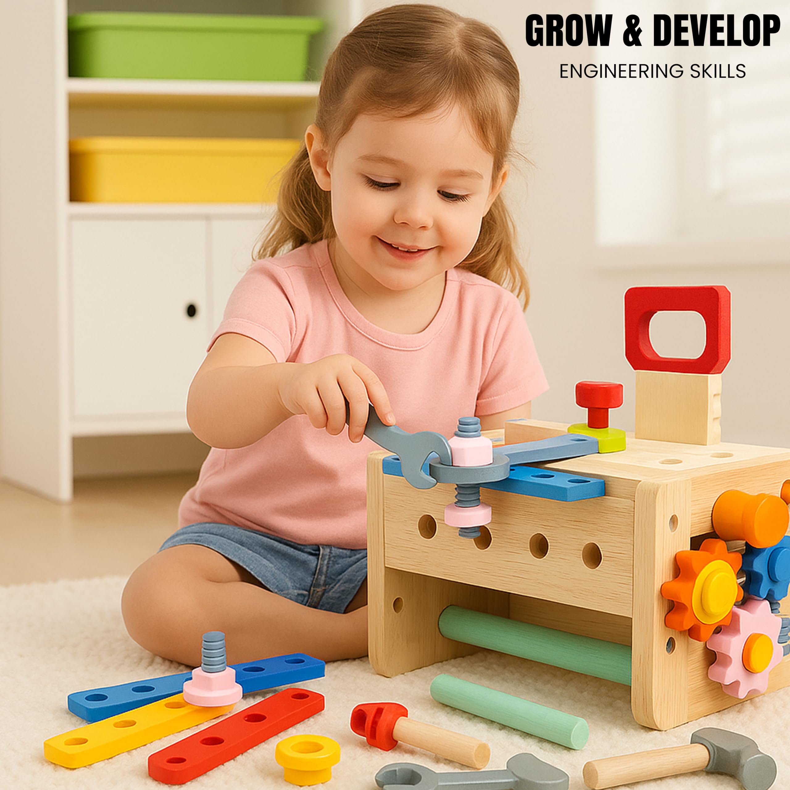RAISUL wooden toolbox keeps tools organized for portable learning.