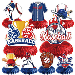 Rakuto baseball honeycomb centerpiece with trophy design for a kid's birthday party.