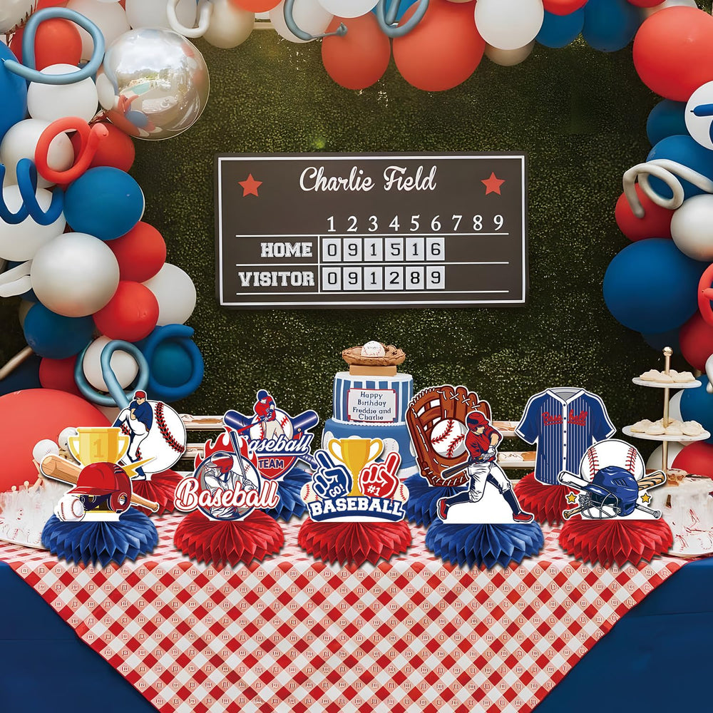 Rakuto baseball honeycomb centerpiece display creates a festive sports vibe.