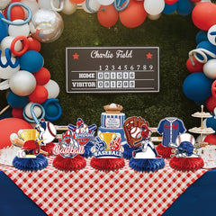 Rakuto baseball honeycomb centerpiece display creates a festive sports vibe.