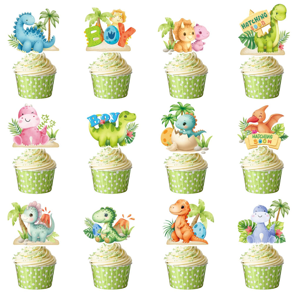 Rakuto dinosaur baby shower topper set adorns cupcakes with festive flair